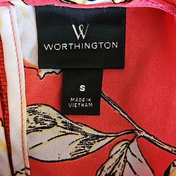 Worthington Orange Spring Floral Keyhole Blouse Sz Sm - Picture 5 of 8